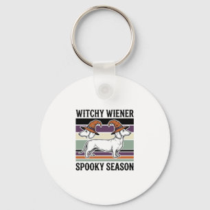 Witchy Dachshund Halloween Vintage Engraving Dog S Keychain
