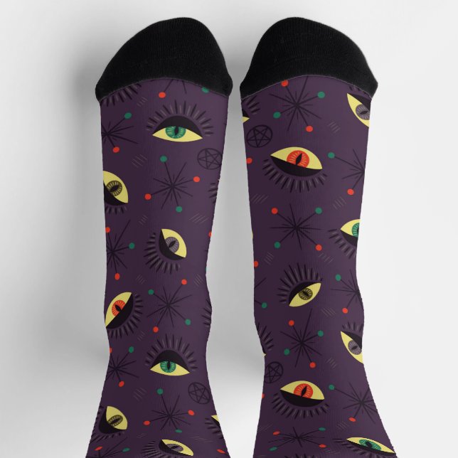 Witchy Dark Magic Eyes - Occult Goth Socks (Top)