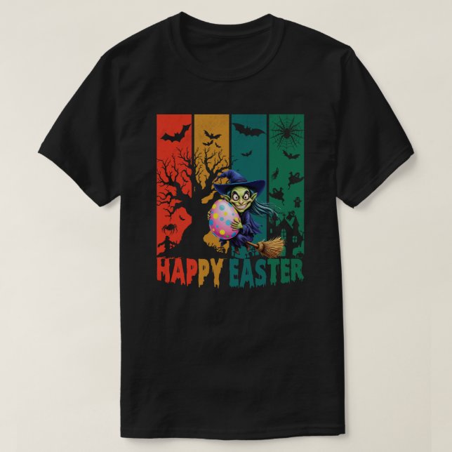 Witchy Easter: Funny Witch with Easter Egg T-Shirt (Design Front)