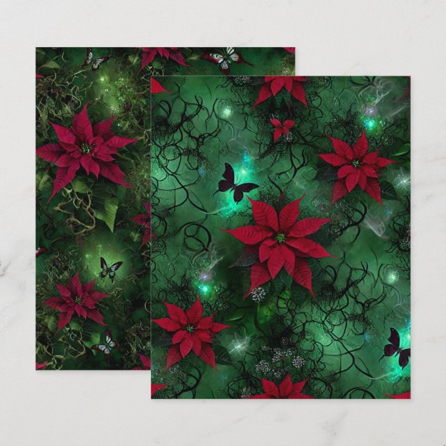 Witchy Enchanted Forest Poinsettia Scrapbook Paper (Front/Back)