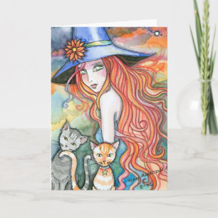 Witchy Eve  Witch Cat Halloween Card Notecard