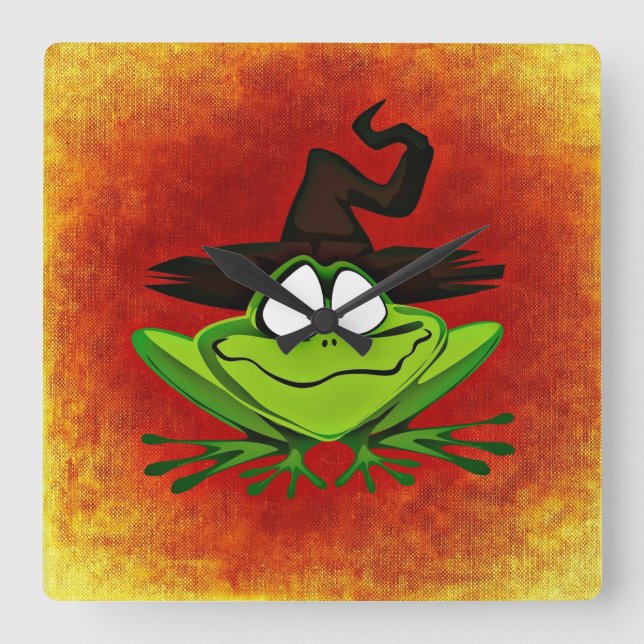 Witchy Frog Square Wall Clock (Front)