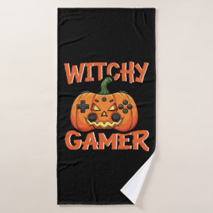 Witchy Gamer Halloween Bath Towel