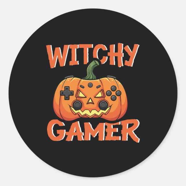 Witchy Gamer Halloween Classic Round Sticker (Front)