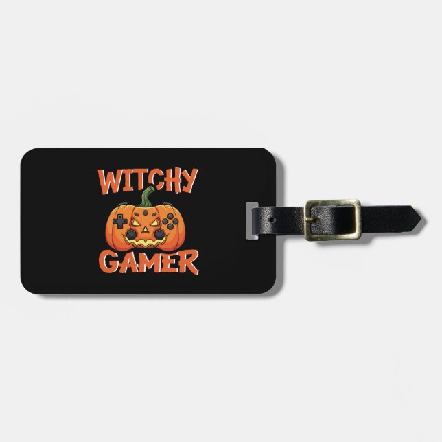 Witchy Gamer Halloween Luggage Tag (Front Horizontal)