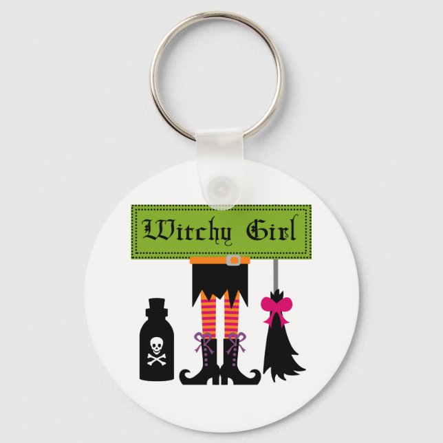 Witchy Girl Halloween T-shirts and Gifts Keychain (Front)