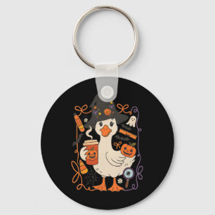 Witchy Goose Halloween Cute Pumpkin Fall Cozy Cott Keychain