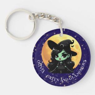 Witchy Green Glam Personalized Name Keychain