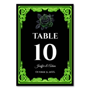 Witchy green Glow Gothic Wedding Table number
