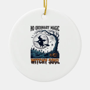 Witchy Halloween Art Vintage Engraving Moonlit Spe Ceramic Ornament