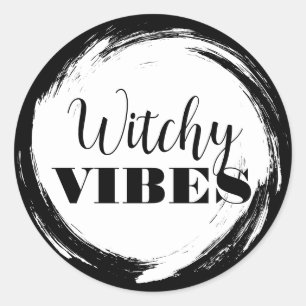 Witchy Halloween Black and White Classic Round Sticker