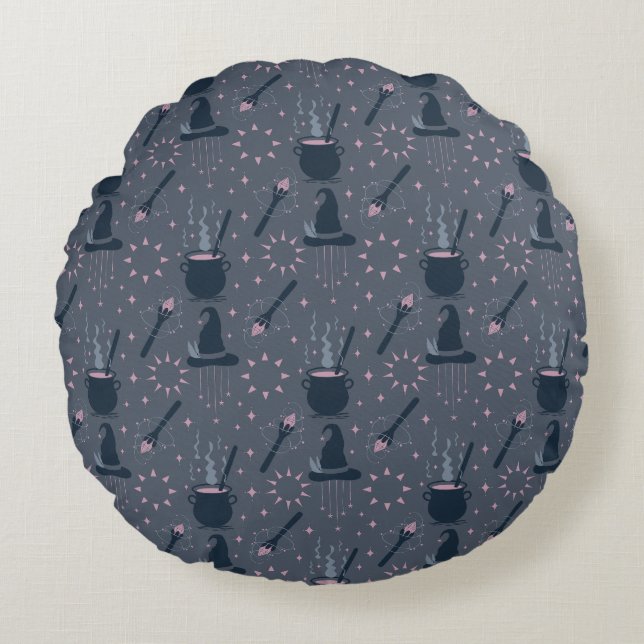 Witchy Halloween Caldron Magic Round Pillow (Front)