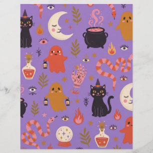 Witchy Halloween Cats Ghosts Scrapbook Paper