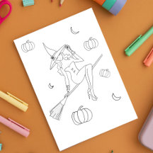 Witchy halloween, colouring page