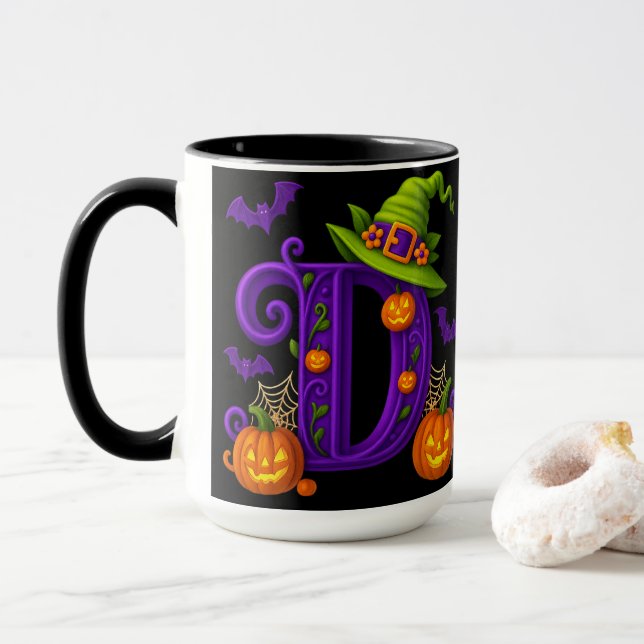 Witchy Halloween Initial “D” Mug (With Donut)