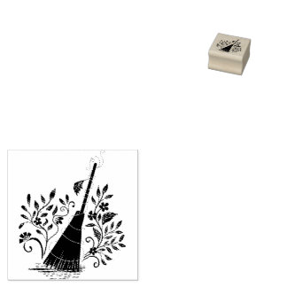 Witchy Halloween - Magic Floral Broom Rubber Stamp