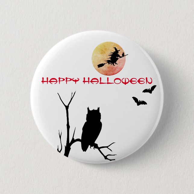 Witchy Halloween Moon Pin Button (Front)