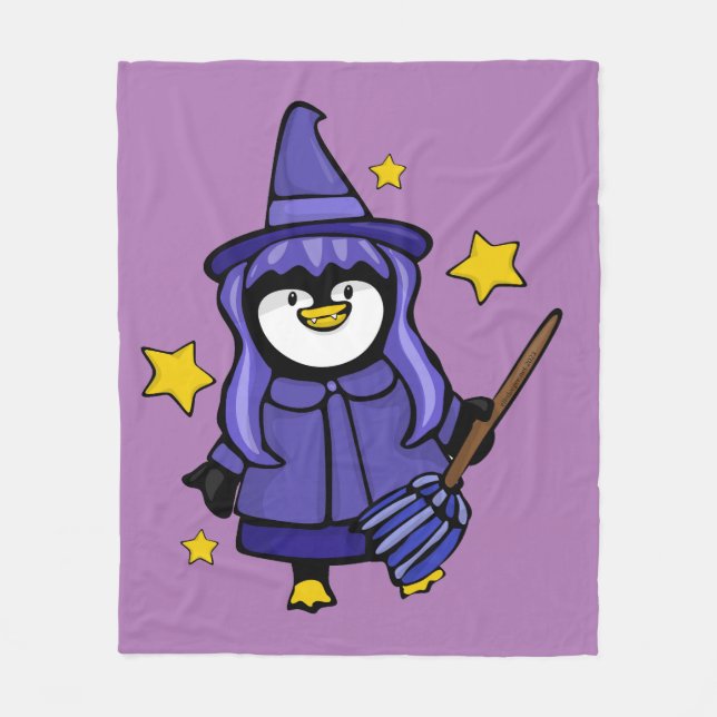 Witchy Halloween Penguin Fleece Blanket (Front)