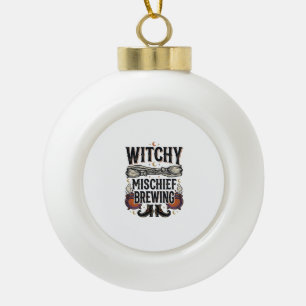 Witchy Halloween Shirt With Broom And Cauldrons_1 Ceramic Ball Christmas Ornament