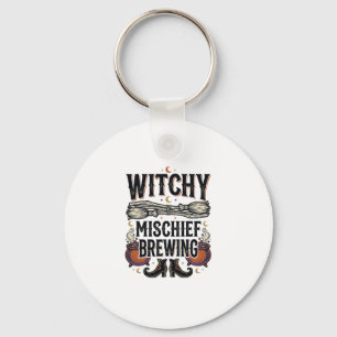 Witchy Halloween Shirt With Broom And Cauldrons_1 Keychain
