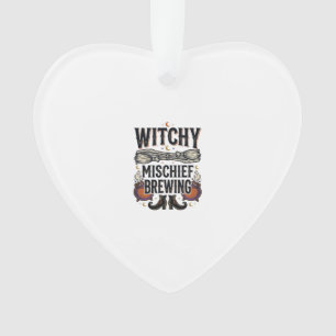 Witchy Halloween Shirt With Broom And Cauldrons_1 Ornament