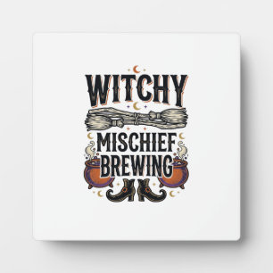 Witchy Halloween Shirt With Broom And Cauldrons_1 Plaque