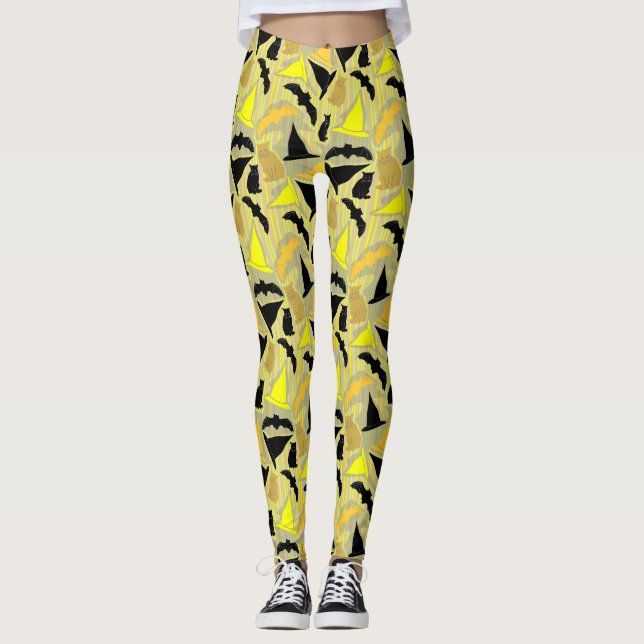 Witchy Halloween Stripes  Leggings (Front)