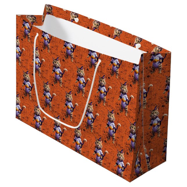 Witchy Halloween Tabby Large Gift Bag (Front Angled)