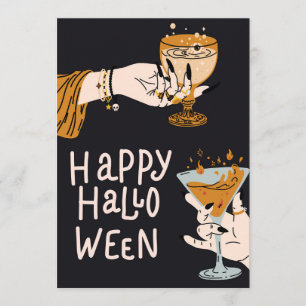 Witchy Hands Holding Spooky Eyeball Cocktails Holiday Card