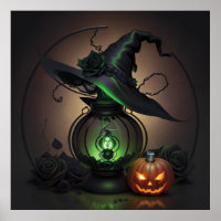 Witchy Hat Lantern and Pumpkin