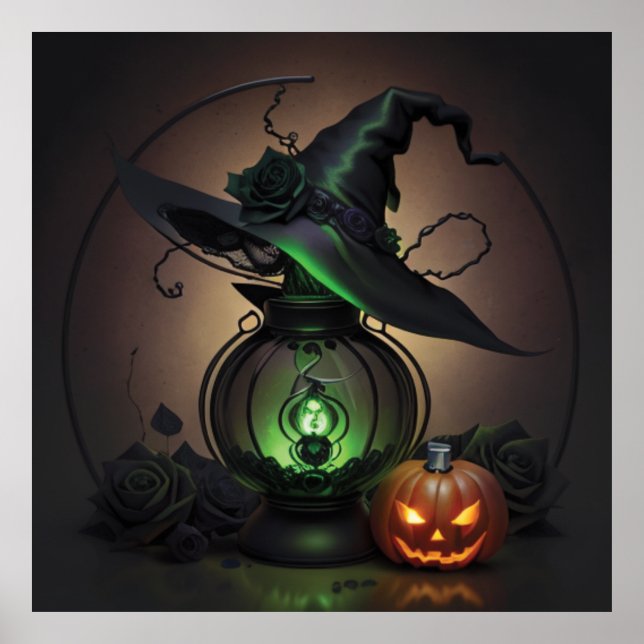 Witchy Hat Lantern and Pumpkin Poster (Front)