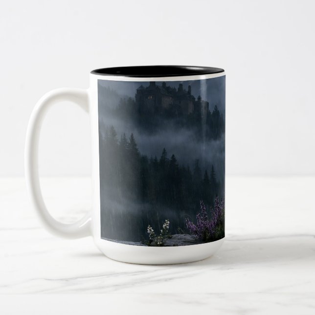 Witchy Lantern Moon View Black Mug (Left)