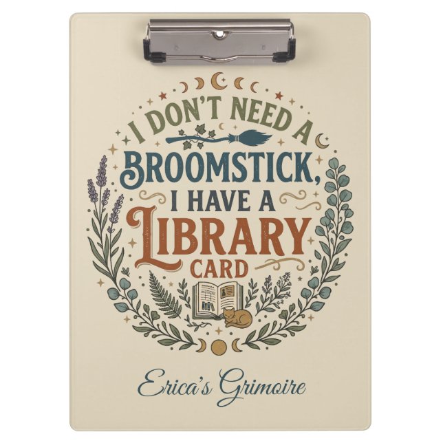 Witchy Librarian Library Card Book Lover Custom Clipboard (Front)