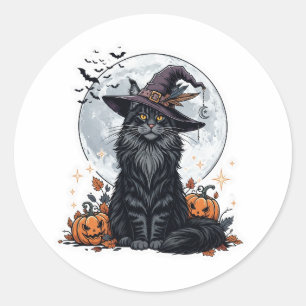Witchy Maine Coon – Majestic Halloween Cat  Classic Round Sticker