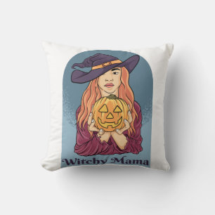 Witchy Mama Ghost Funny Halloween Groovy Throw Pillow