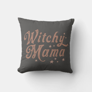 Witchy Mama Gold Stars Grey Halloween Throw Pillow
