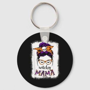 Witchy Mama Halloween Hair Skull Witch Mom Funny Keychain