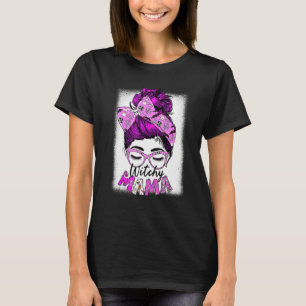 Witchy Mama Halloween Messy Bun Skull Witch Mom Sp T-Shirt