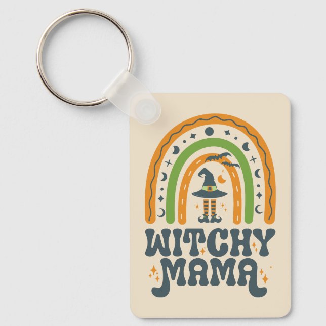 Witchy Mama Mom Mother Rainbow Groovy Halloween  Keychain (Front)