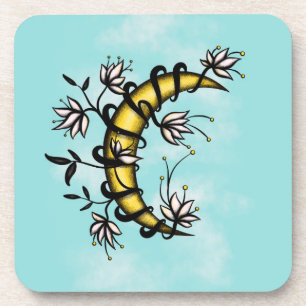 Witchy Moon Floral Boho Art Coaster