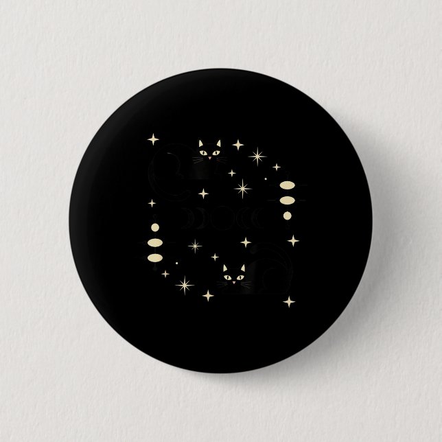 Witchy Moon Phases Cat Celestial Black Cat Art For 2 Inch Round Button (Front)