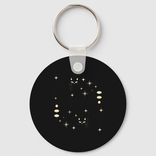 Witchy Moon Phases Cat Celestial Black Cat Art For Keychain (Front)
