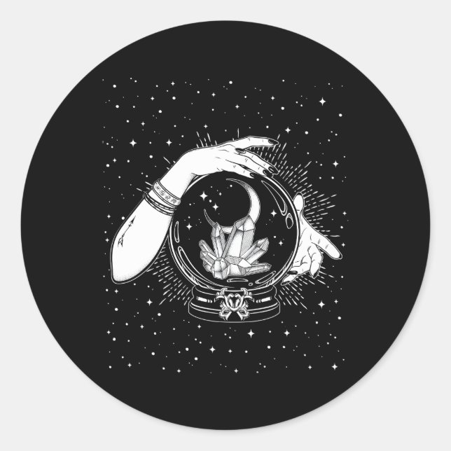 Witchy Mystic Crystal Ball Gypsy Fortune Teller Ha Classic Round Sticker (Front)