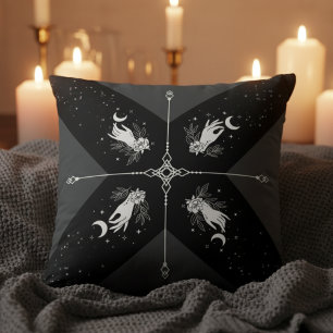 Witchy Noir Celestial Moon Black and White Throw Pillow