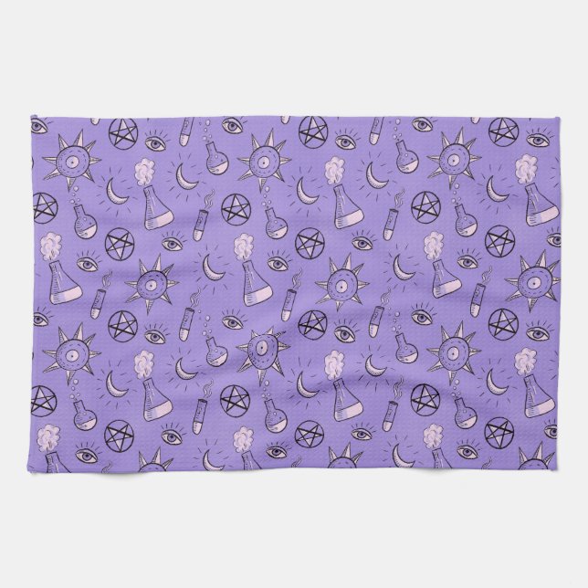 Witchy Occult Symbols Pattern - Mystical Magical Kitchen Towel (Horizontal)