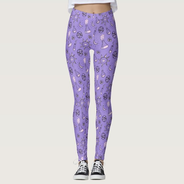 Witchy Occult Symbols Pattern - Mystical Magical Leggings (Front)