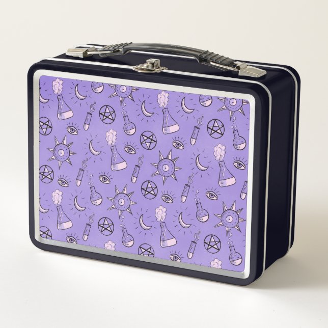 Witchy Occult Symbols Pattern - Mystical Magical Metal Lunch Box (Front)