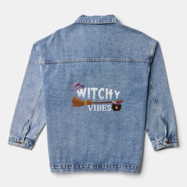Witchy October Vibes Vibes T-shirt Halloween Tee Denim Jacket (Back)