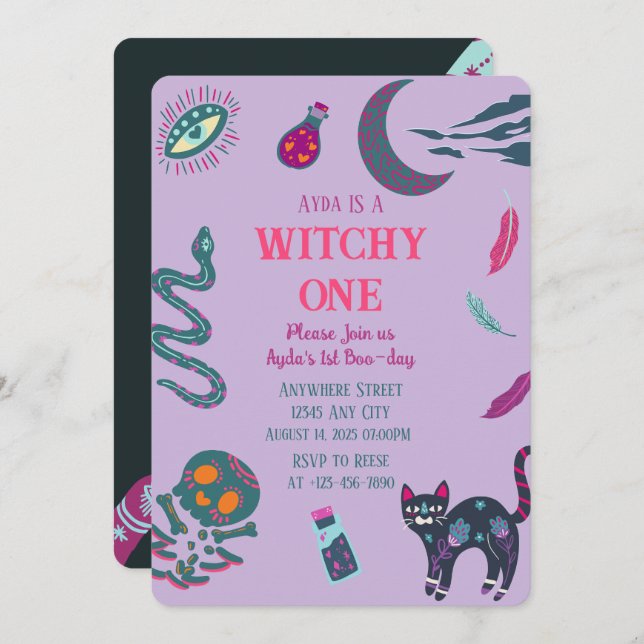 Witchy One Halloween Birthday Invitation (Front/Back)