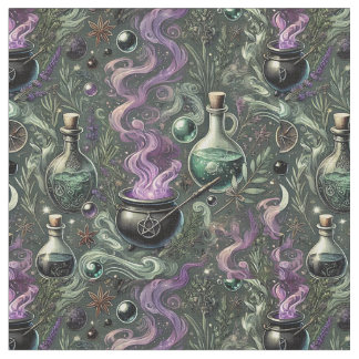 Witchy Pattern-Cauldron and Potion Design Fabric